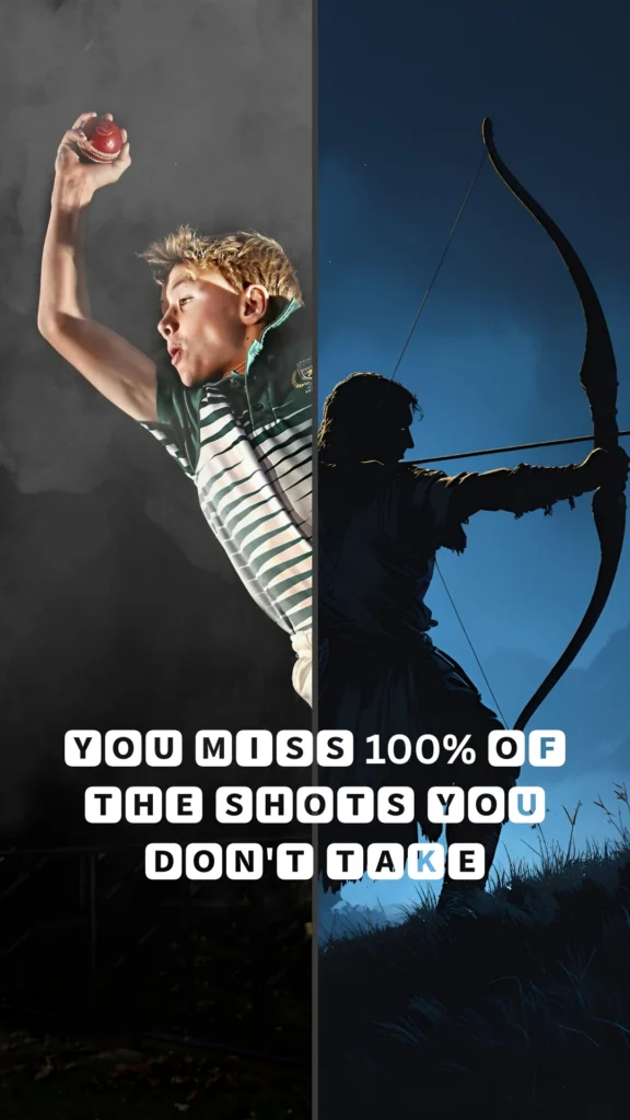 archer illustration on right & cricket baller on right with motivational quote in a font from fonthack.net